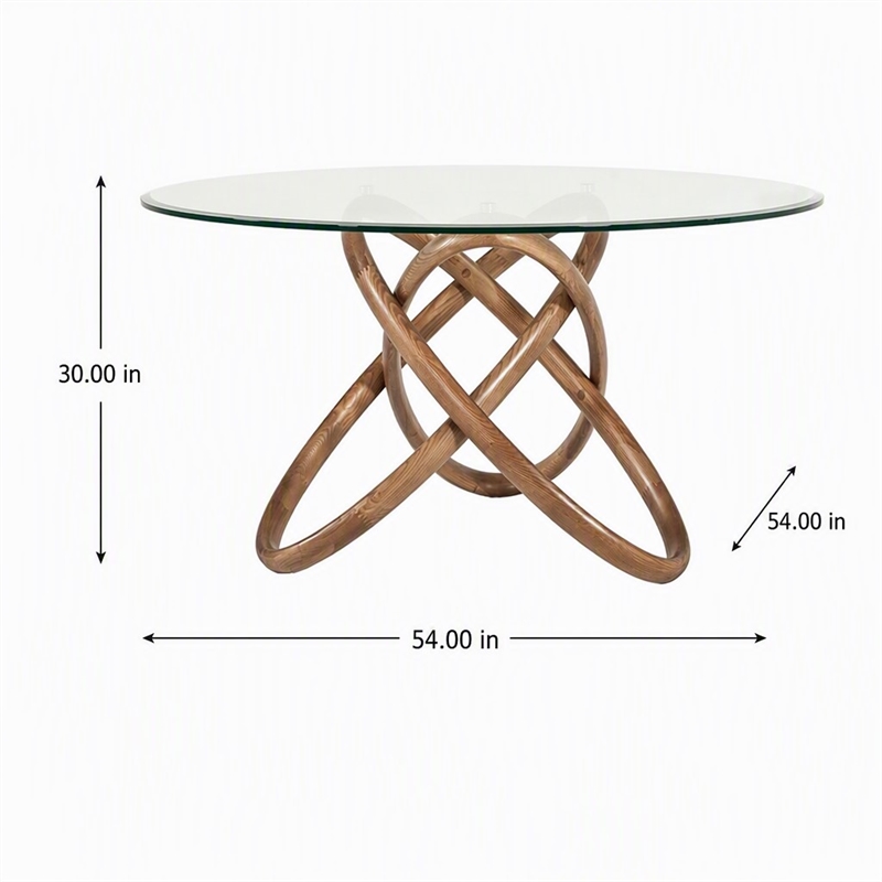 Pemberly Row Round Glass & Walnut Dining Table with Ash Base