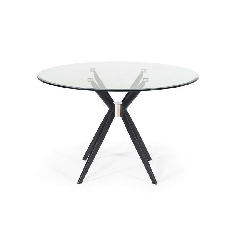 Pemberly Row Round Stainless Steel & Glass Dining Table in Gray/Black