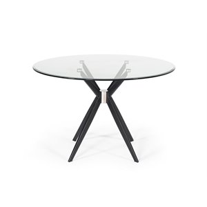 Pemberly Row Round Stainless Steel & Glass Dining Table in Gray/Black