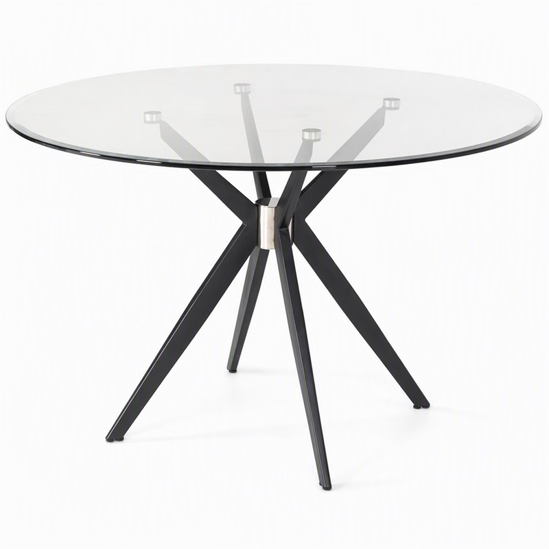 Pemberly Row Round Stainless Steel & Glass Dining Table in Gray/Black