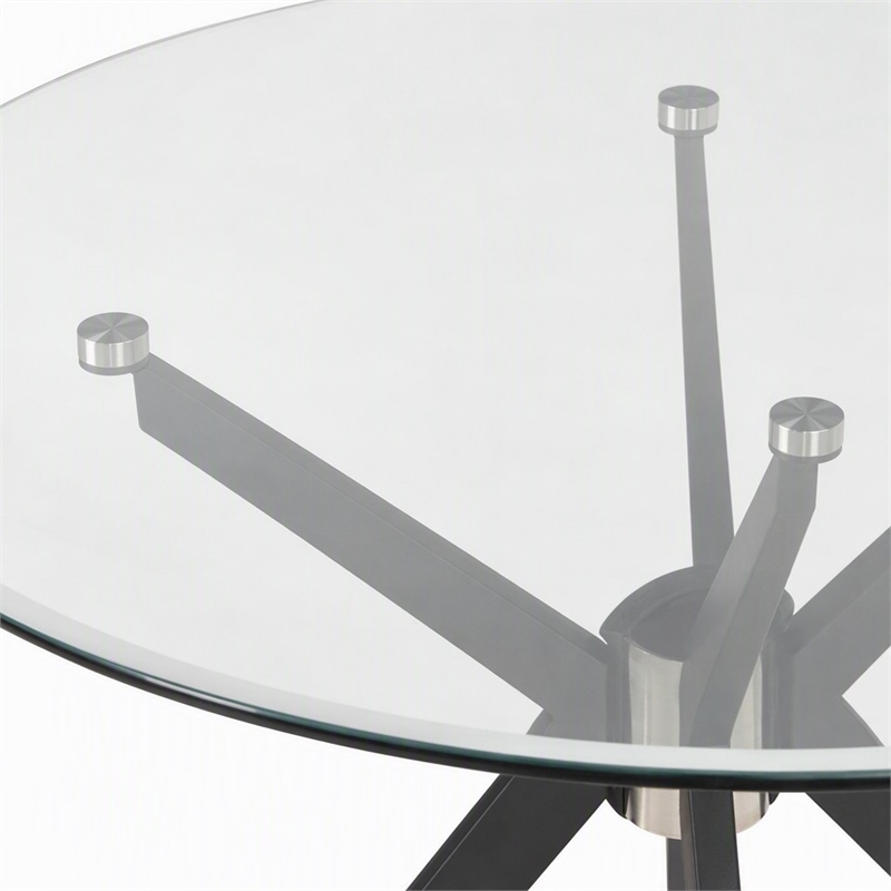 Pemberly Row Round Stainless Steel & Glass Dining Table in Gray/Black