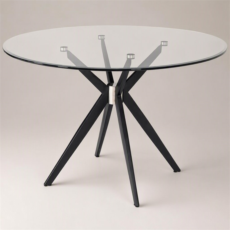 Pemberly Row Round Stainless Steel & Glass Dining Table in Gray/Black