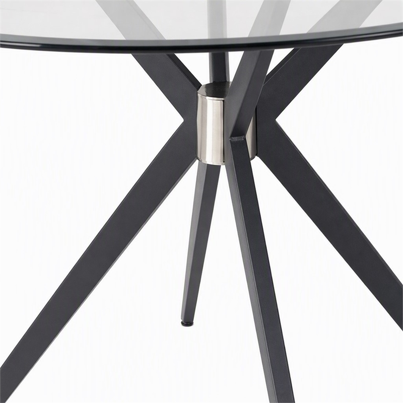 Pemberly Row Round Stainless Steel & Glass Dining Table in Gray/Black