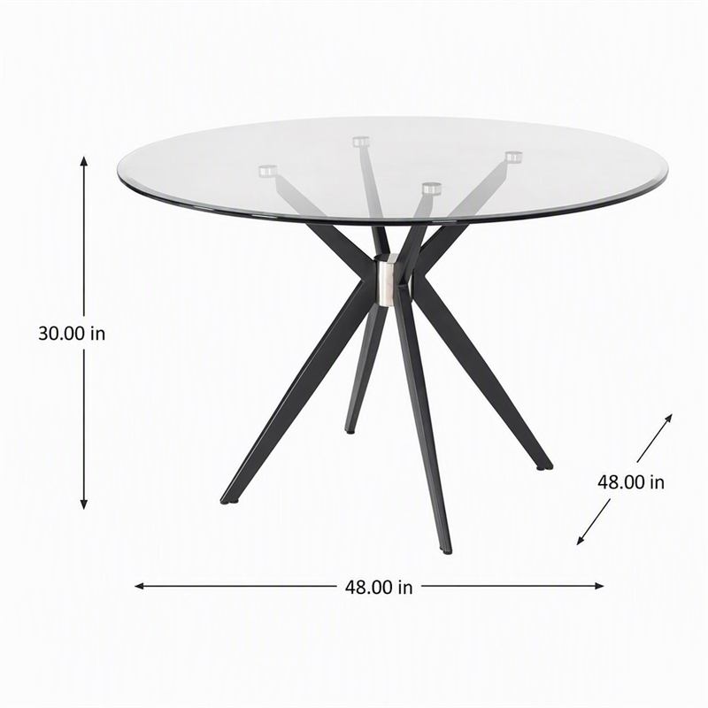 Pemberly Row Round Stainless Steel & Glass Dining Table in Gray/Black