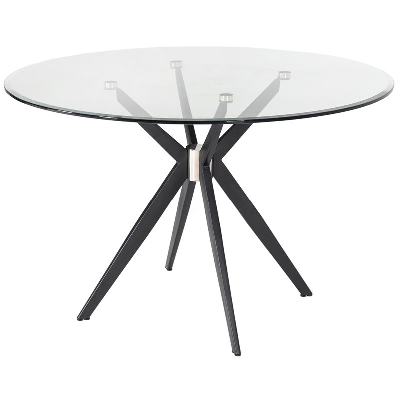 Pemberly Row Round Stainless Steel & Glass Dining Table in Gray/Black