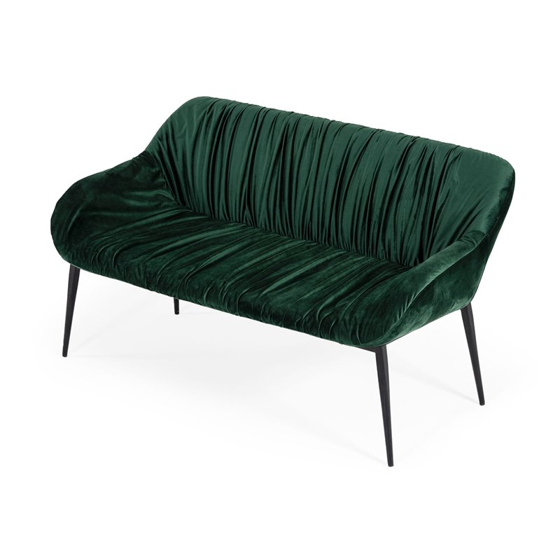Pemberly Row Modern Metal & Fabric Bench in Dark Green for Stylish Dining