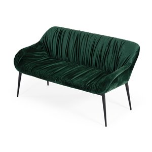 Pemberly Row Modern Metal & Fabric Bench in Dark Green for Stylish Dining