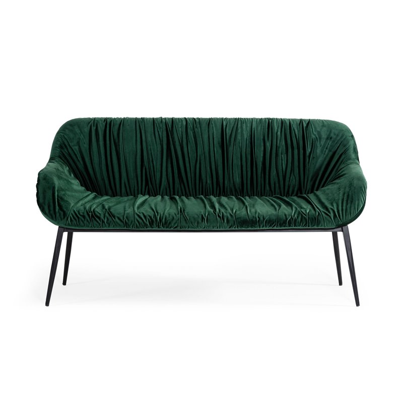 Pemberly Row Modern Metal & Fabric Bench in Dark Green for Stylish Dining
