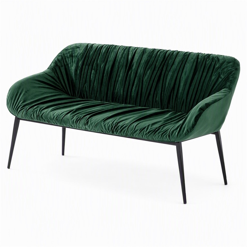 Pemberly Row Modern Metal & Fabric Bench in Dark Green for Stylish Dining