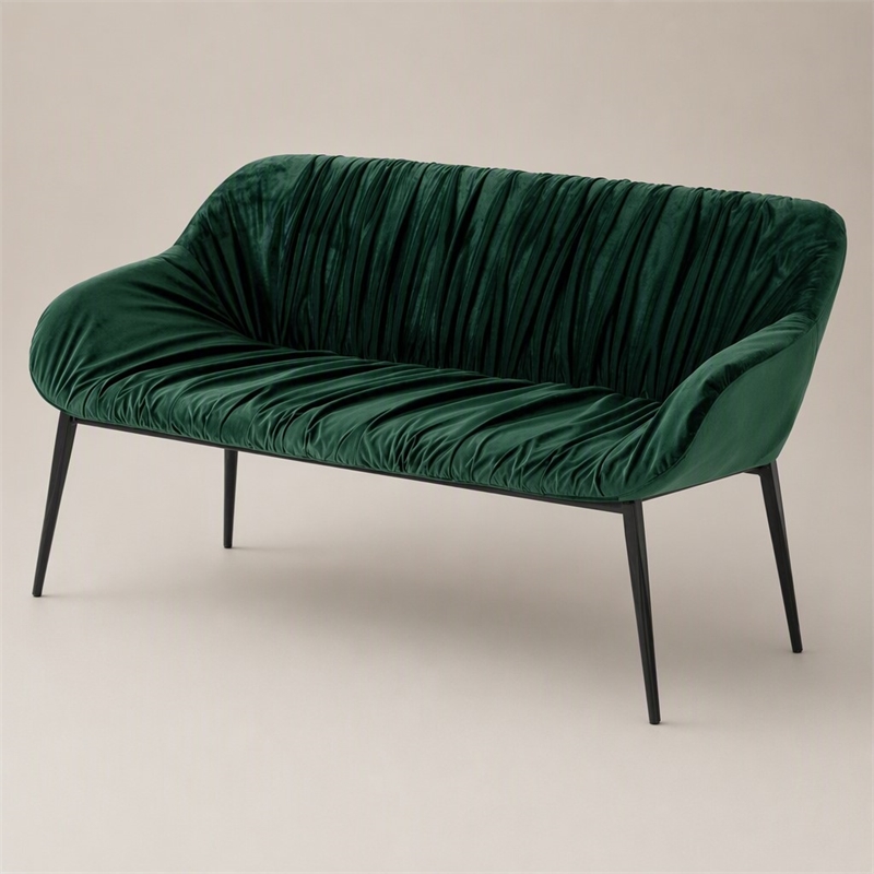 Pemberly Row Modern Metal & Fabric Bench in Dark Green for Stylish Dining
