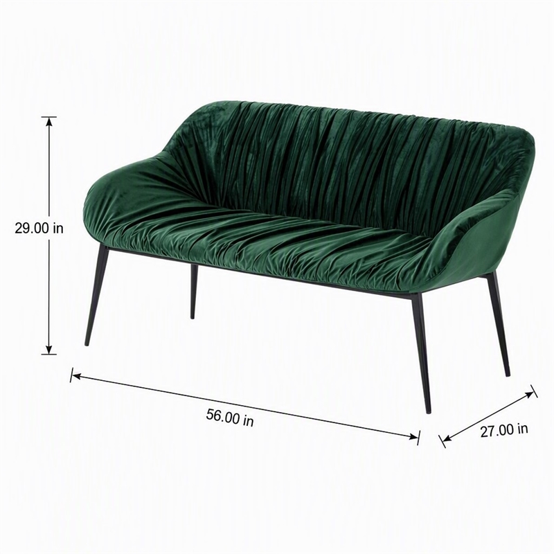Pemberly Row Modern Metal & Fabric Bench in Dark Green for Stylish Dining