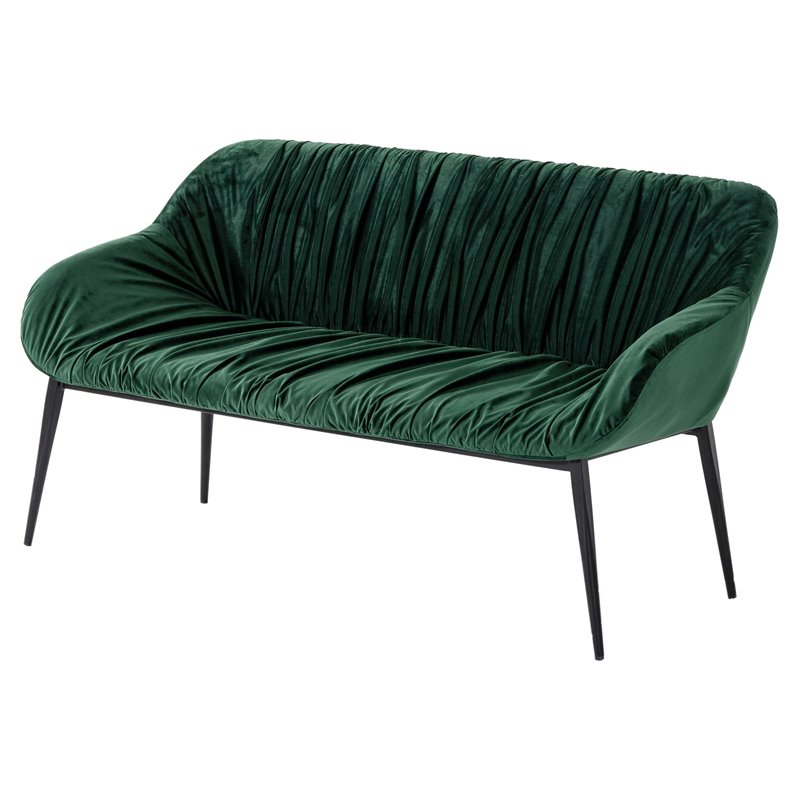 Pemberly Row Modern Metal & Fabric Bench in Dark Green for Stylish Dining