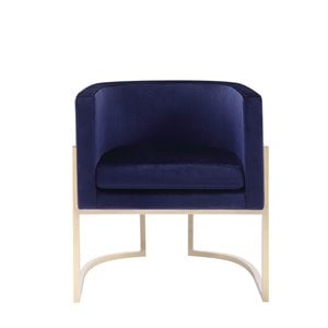 Pemberly Row Velvet Accent Chair in Navy with Gold Stainless Steel Frame