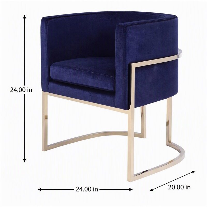 Pemberly Row Velvet Accent Chair in Navy with Gold Stainless Steel Frame