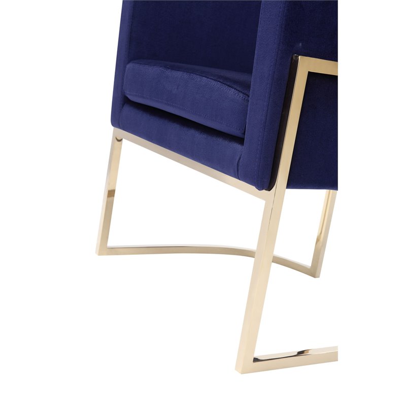 Pemberly Row Velvet Accent Chair in Navy with Gold Stainless Steel Frame