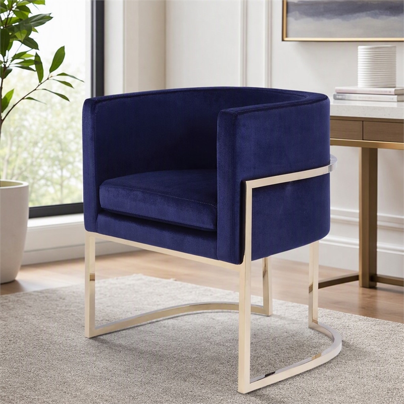Pemberly Row Velvet Accent Chair in Navy with Gold Stainless Steel Frame