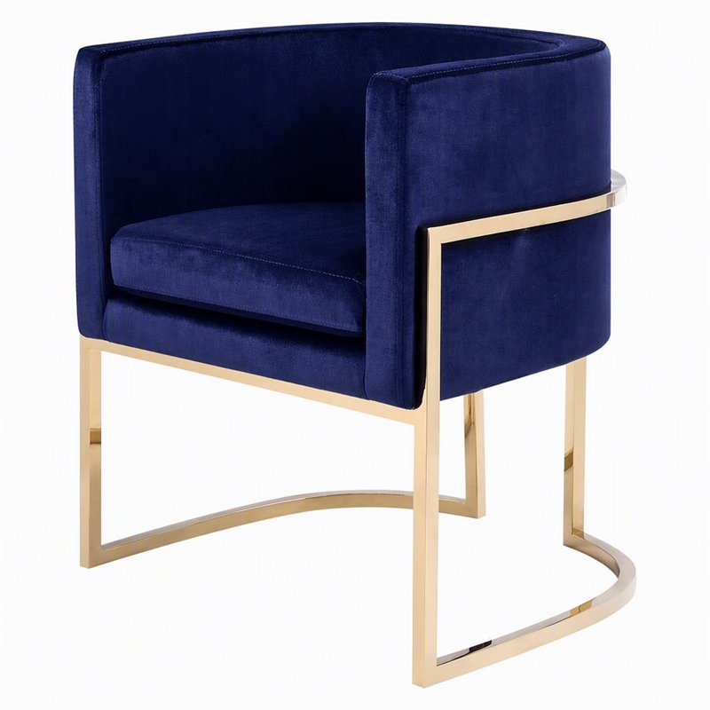 Pemberly Row Velvet Accent Chair in Navy with Gold Stainless Steel Frame