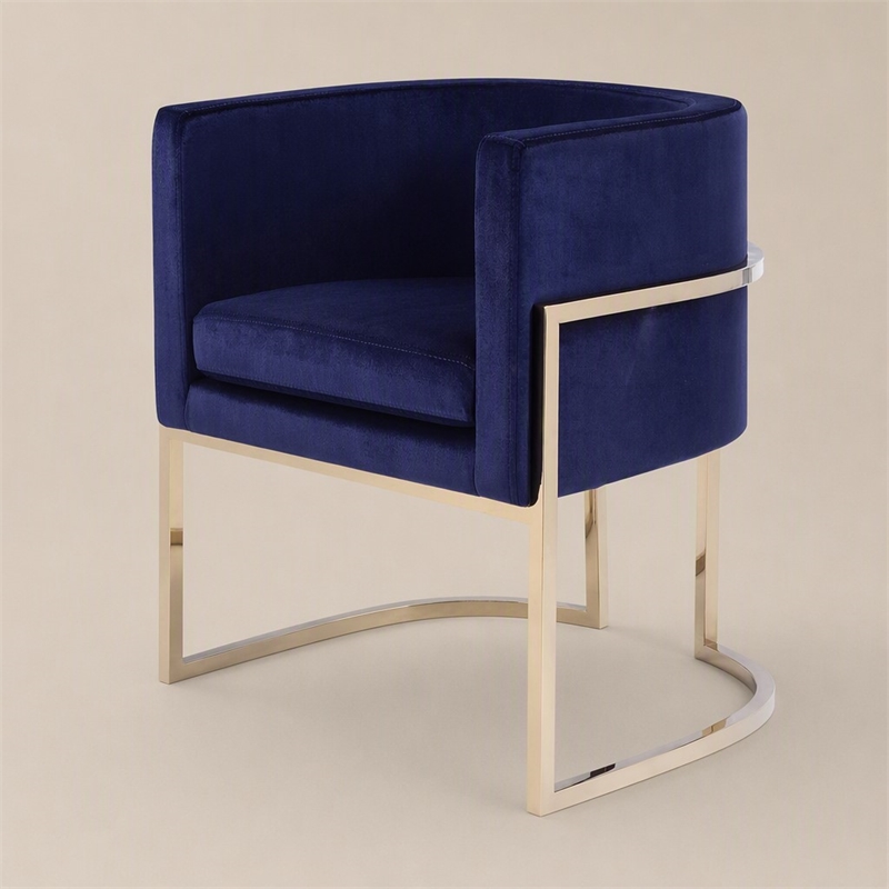 Pemberly Row Velvet Accent Chair in Navy with Gold Stainless Steel Frame