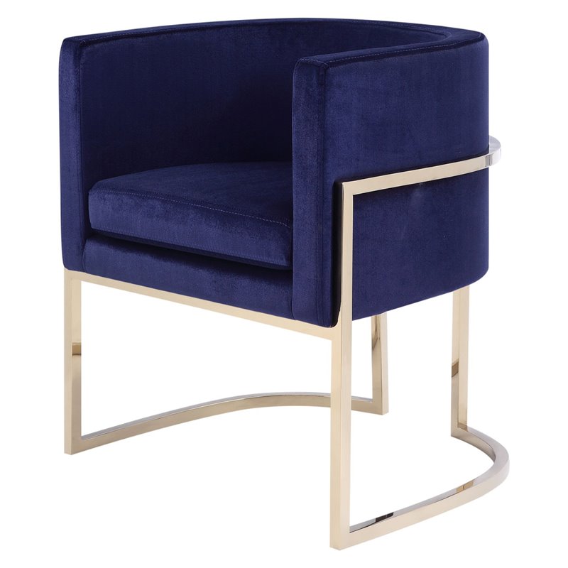 Pemberly Row Velvet Accent Chair in Navy with Gold Stainless Steel Frame