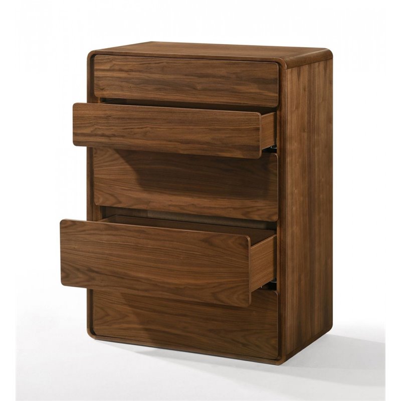 Pemberly Row 5-Drawer Bedroom Chest in Veneer and Rubberwood with Walnut Finish