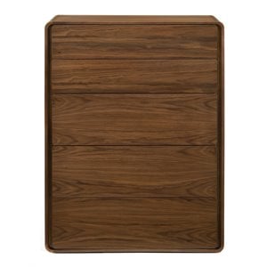 Pemberly Row 5-Drawer Bedroom Chest in Veneer and Rubberwood with Walnut Finish