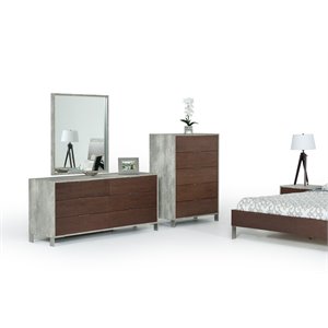 Pemberly Row Veneer Wood and Stainless Steel Chest with Faux Concrete in Gray