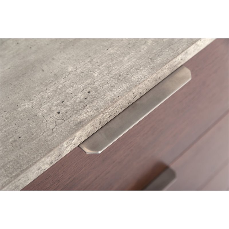 Pemberly Row Veneer Wood and Stainless Steel Chest with Faux Concrete in Gray