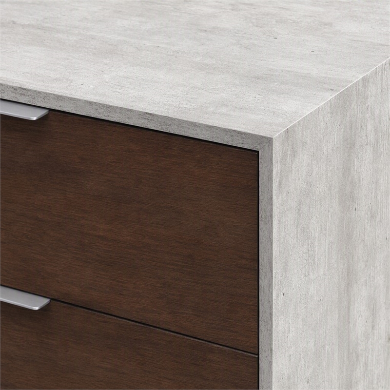 Pemberly Row Veneer Wood and Stainless Steel Chest with Faux Concrete in Gray