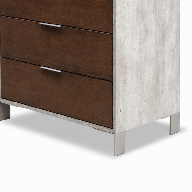 Pemberly Row Veneer Wood and Stainless Steel Chest with Faux Concrete in Gray