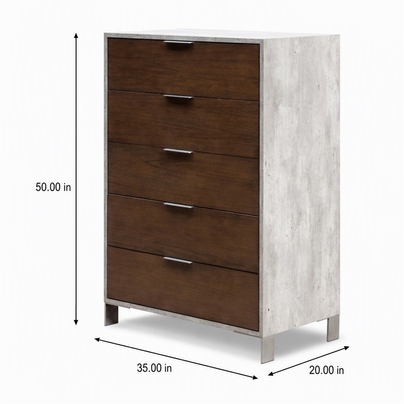 Pemberly Row Veneer Wood and Stainless Steel Chest with Faux Concrete in Gray