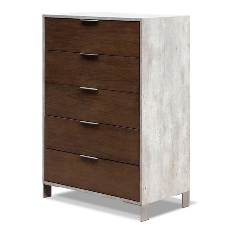 Pemberly Row Veneer Wood and Stainless Steel Chest with Faux Concrete in Gray