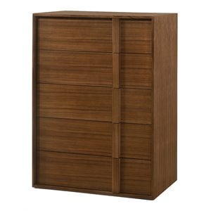 Pemberly Row Modern Walnut Veneer 5-Drawer Bedroom Chest with Integrated Pulls