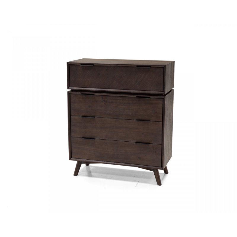 Pemberly Row Acacia Veneer Bedroom Chest in Dark Brown with 4 Drawers