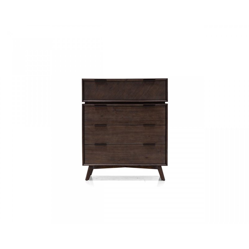 Pemberly Row Acacia Veneer Bedroom Chest in Dark Brown with 4 Drawers