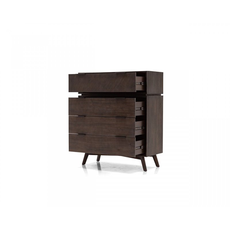 Pemberly Row Acacia Veneer Bedroom Chest in Dark Brown with 4 Drawers