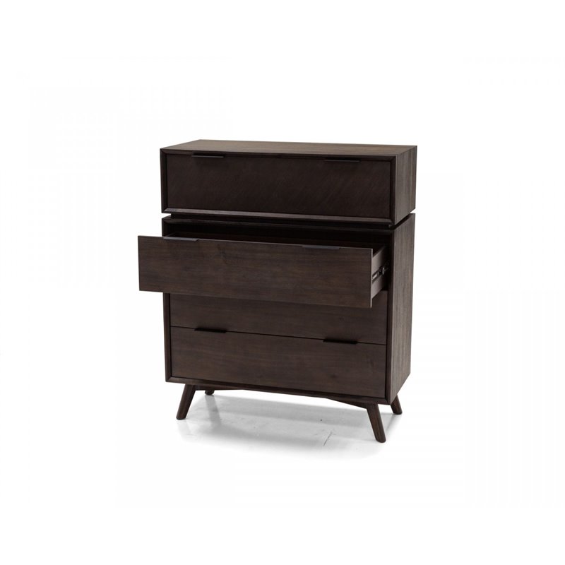 Pemberly Row Acacia Veneer Bedroom Chest in Dark Brown with 4 Drawers