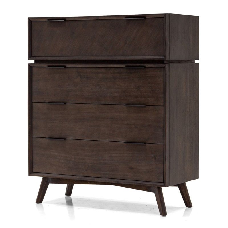Pemberly Row Acacia Veneer Bedroom Chest in Dark Brown with 4 Drawers