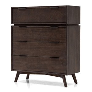 Pemberly Row Acacia Veneer Bedroom Chest in Dark Brown with 4 Drawers