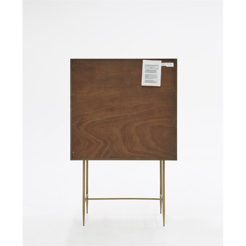 Pemberly Row Acacia Veneer 2-Door Bedroom Chest in Dark Brown and Antique Brass