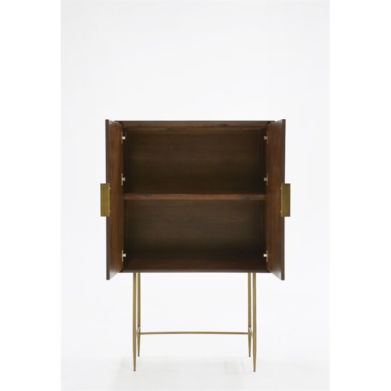 Pemberly Row Acacia Veneer 2-Door Bedroom Chest in Dark Brown and Antique Brass