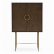 Pemberly Row Acacia Veneer 2-Door Bedroom Chest in Dark Brown and Antique Brass