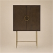 Pemberly Row Acacia Veneer 2-Door Bedroom Chest in Dark Brown and Antique Brass