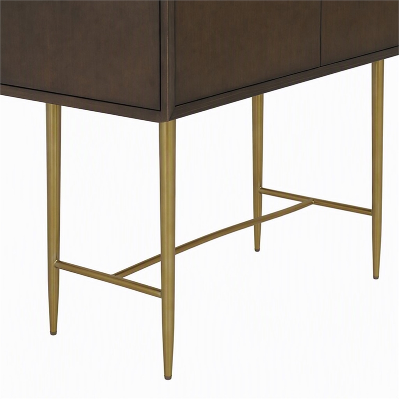 Pemberly Row Acacia Veneer 2-Door Bedroom Chest in Dark Brown and Antique Brass