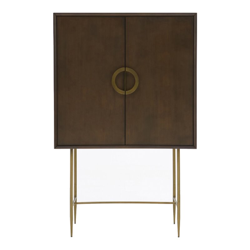 Pemberly Row Acacia Veneer 2-Door Bedroom Chest in Dark Brown and Antique Brass