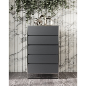 Pemberly Row Veneer Wood Bedroom Chest in Gray with 5 Self-Closing Drawers