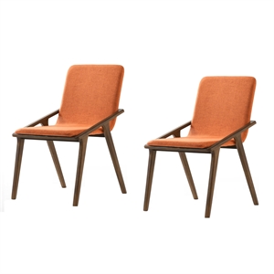Pemberly Row Solid Wood Dining Chairs in Orange Upholstery (Set of 2)