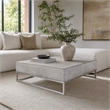 Pemberly Row Square Concrete Coffee Table with Stainless Steel Base in Gray