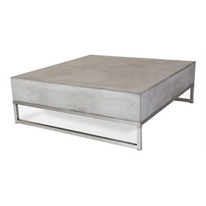 Pemberly Row Square Concrete Coffee Table with Stainless Steel Base in Gray