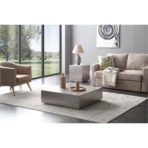 Pemberly Row Brushed Square Modern Stainless Steel Coffee Table in Silver