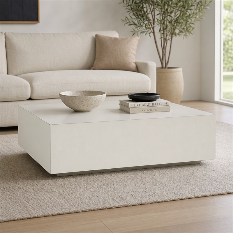 Pemberly Row Brushed Square Modern Stainless Steel Coffee Table in Silver